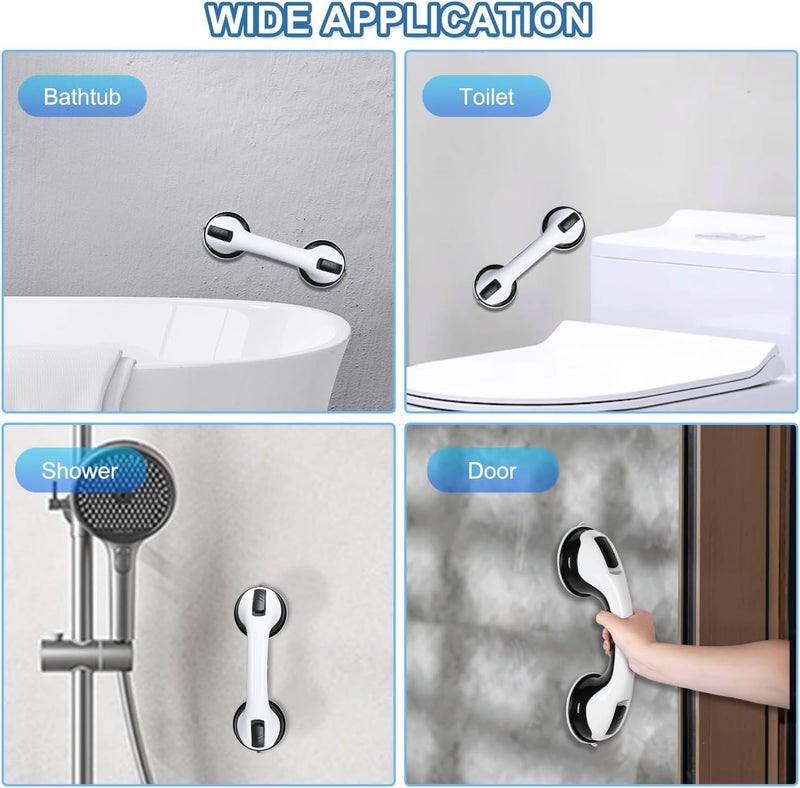 MCDEX Grab Bars for Bathtubs and Showers, 2 Pack Shower Handle 12 Inch Strong Suction Shower Bar, Safety Bars for Shower Chair, Bathroom Grab Bar for Senior Black White - Image 5